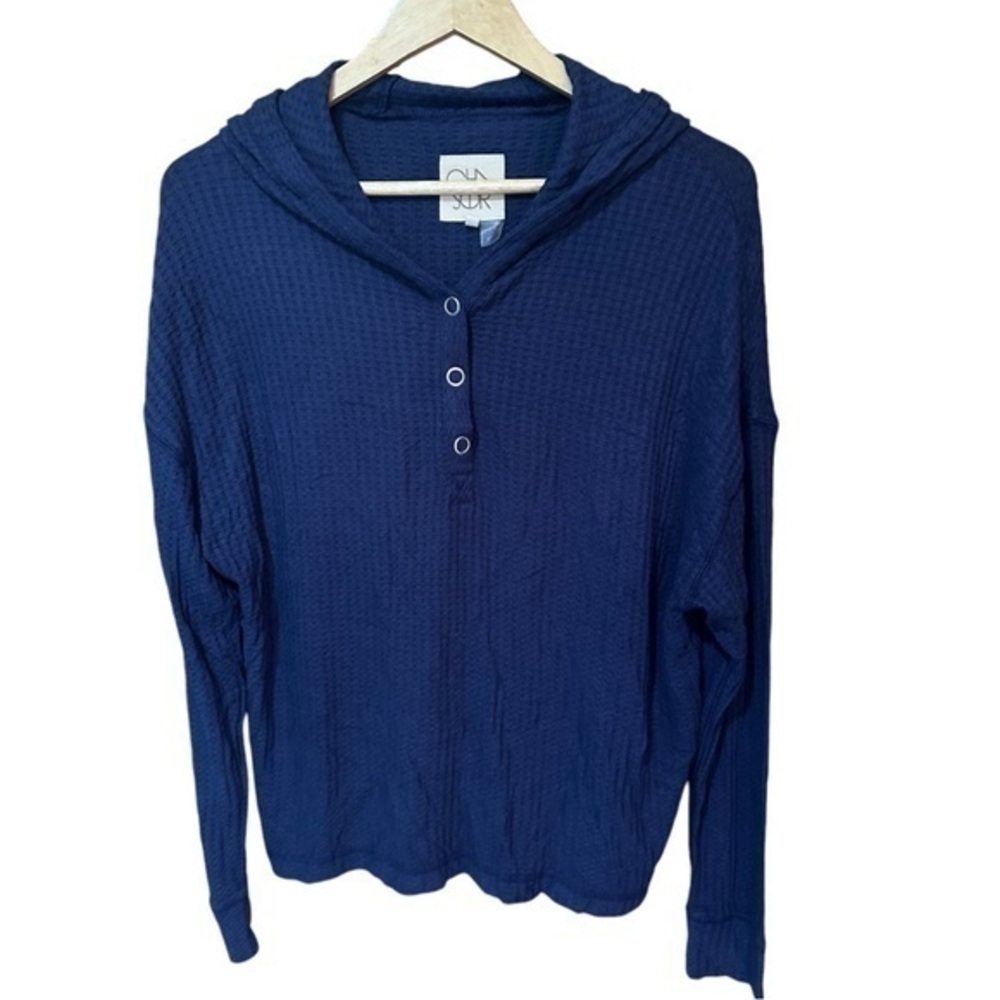 New Chaser Oversized Waffle Knit Hoodie Sweater Navy Blue Small NWOT